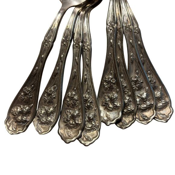 Antique silver teaspoons set (8) Carnation Pattern 1908 Rogers Art Nouveau - Picture 9 of 11